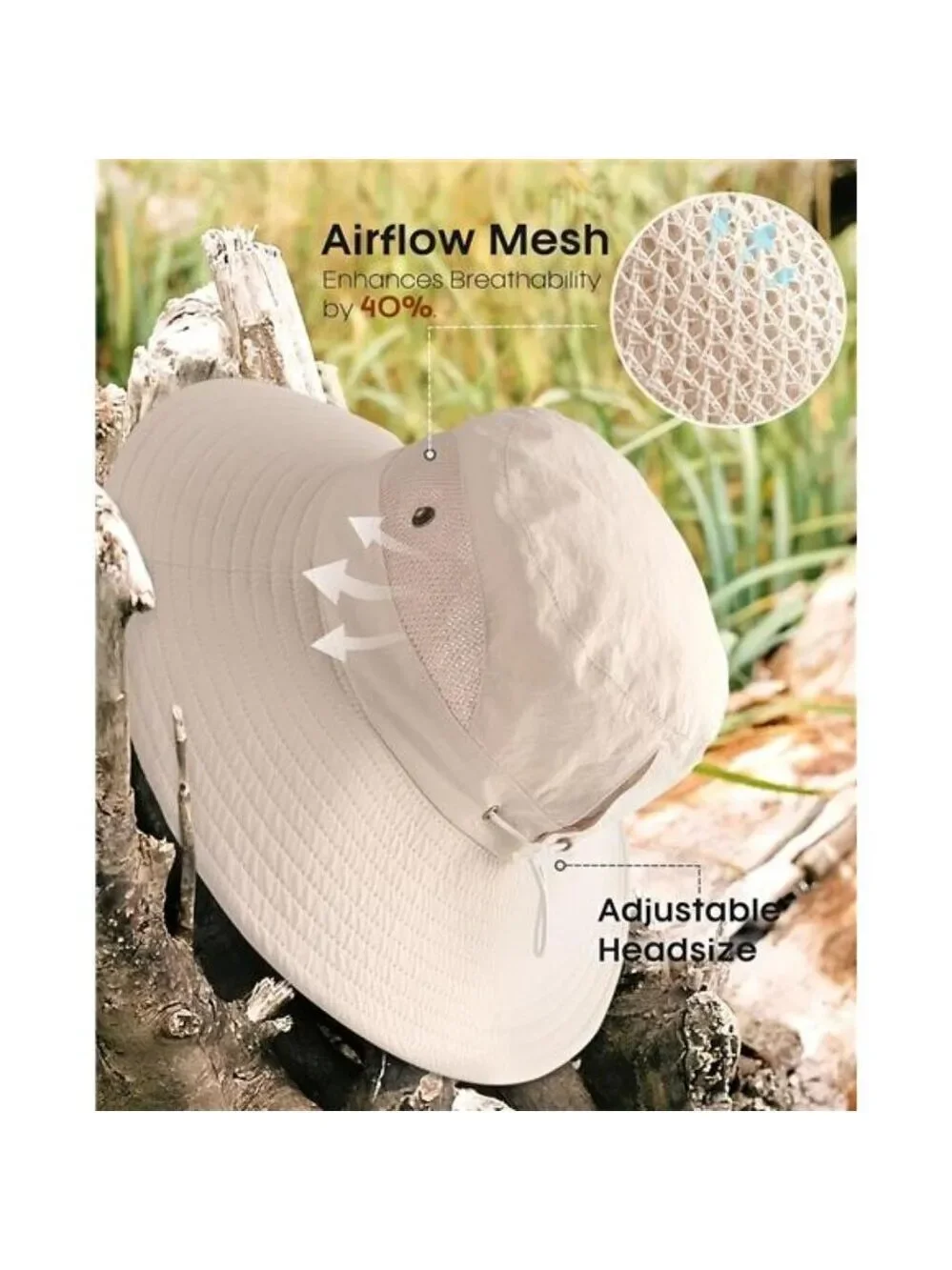 Womens Sun Hat UPF 80 Wide Brim Beach Hiking Outdoor Foldable Ponytail Hole Hat